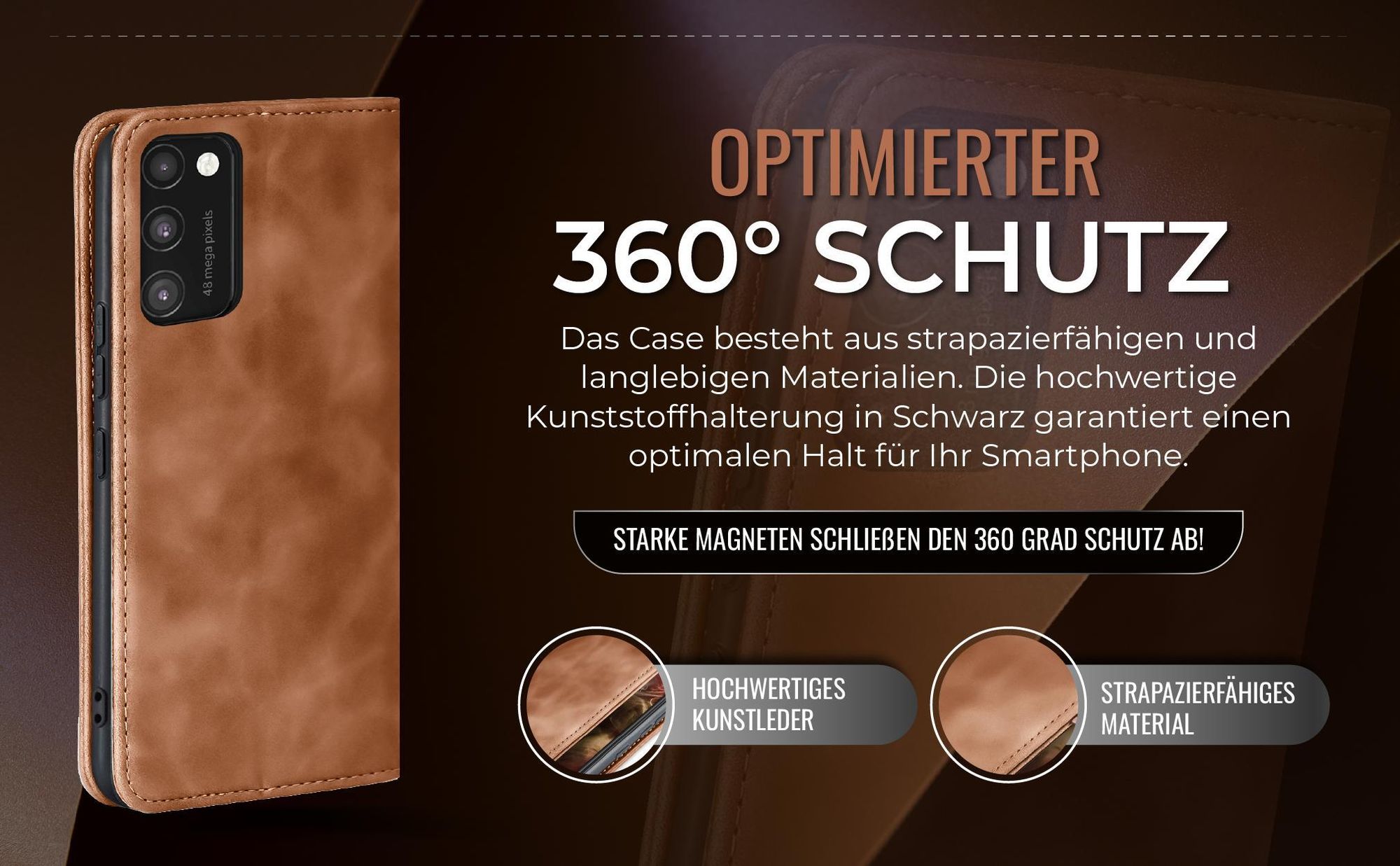 Hellbraune Handyhülle für Samsung Galaxy A41 mit 360 Grad Schutz