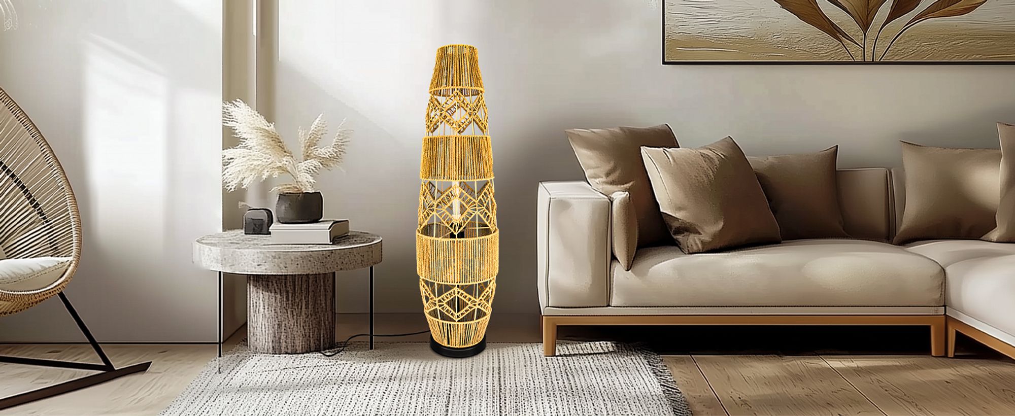 WISFOR Stehlampe Stehleuchte Vintage Bodenleuchte Rattan Boho Stehlampe Fußschalter 3 Lichtfarbe Standleuchte Standlampe 2700k/4500k/6500k 1400lm 35m²