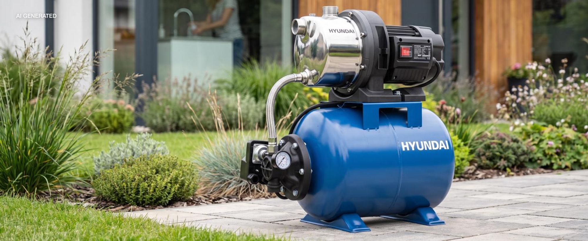 HYUNDAI Hauswasserwerk HWW12050-ST (1200W, STAHL-Kessel, 5.000 l/h, Förderhöhe max. 50m, Ansaughöhe max. 8m)