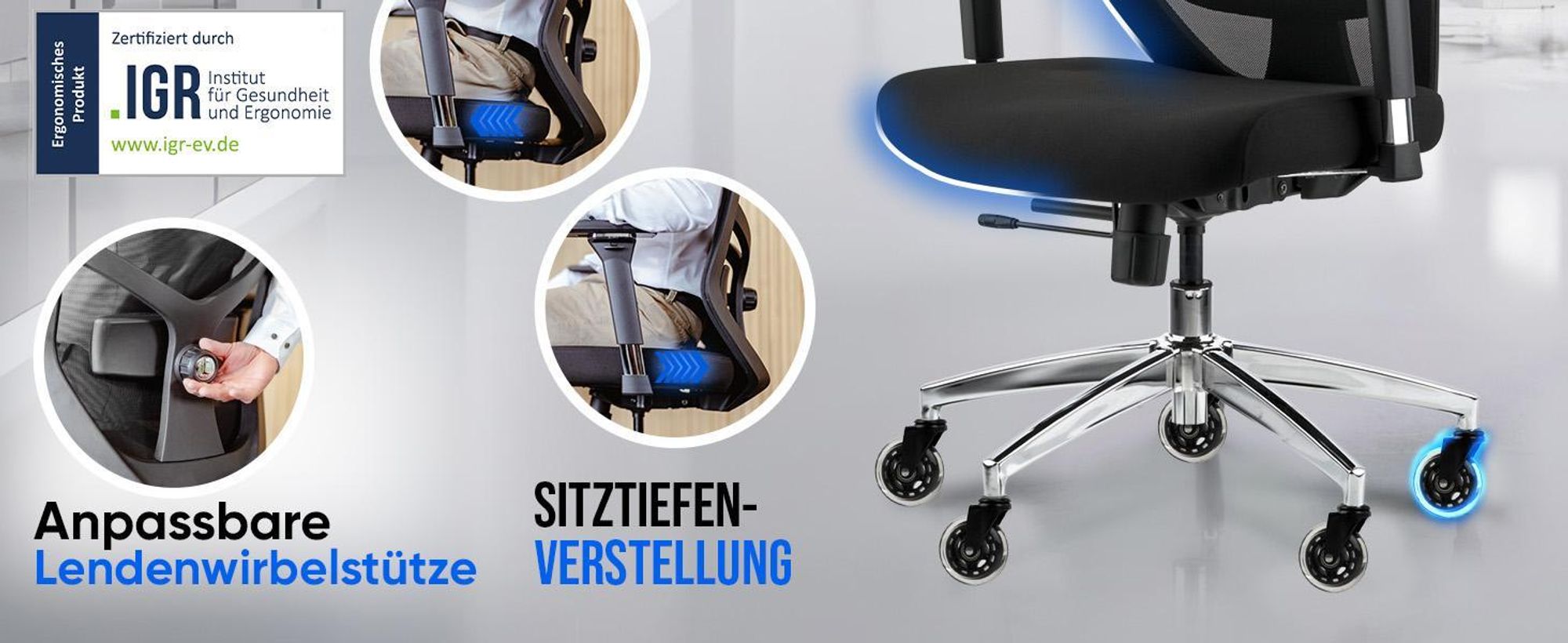 ELITESEATS Bürostuhl Ergonomisch [Kratzerfreie Rollen, Atmungsaktiv] Ergonomischer Schreibtischstuhl | Büro Stuhl 150 kg Belastbar | Computerstuhl