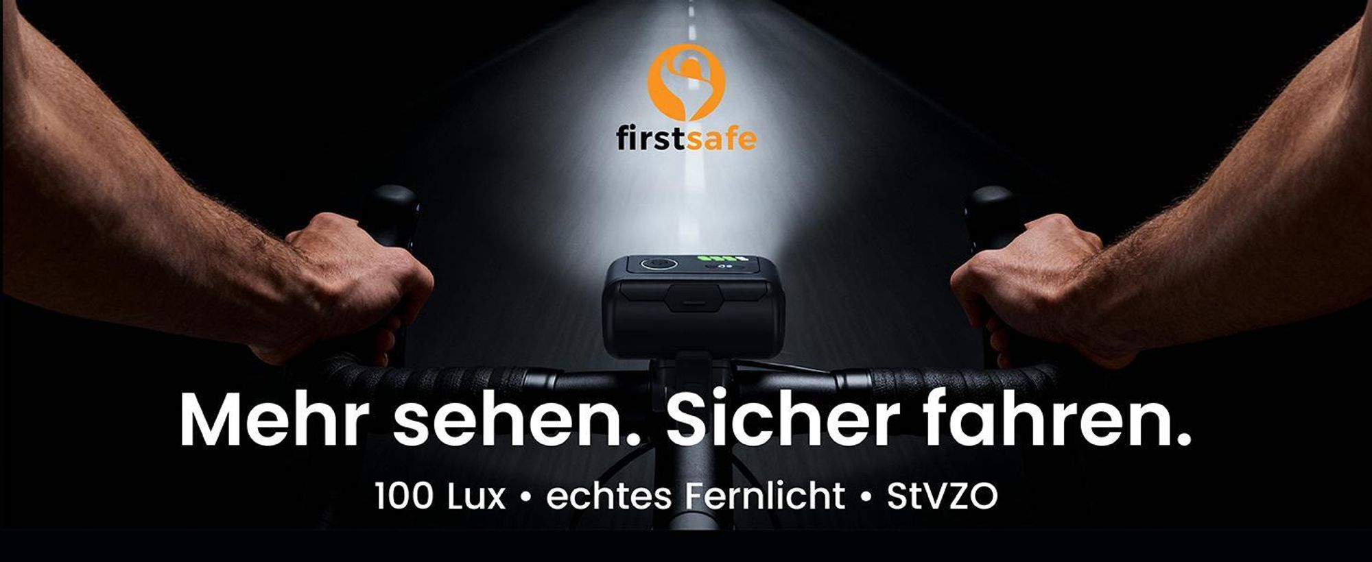 firstsafe® Fahrradlicht Set Front- & Rücklicht mit Fernlicht, Bremslicht & Akku
