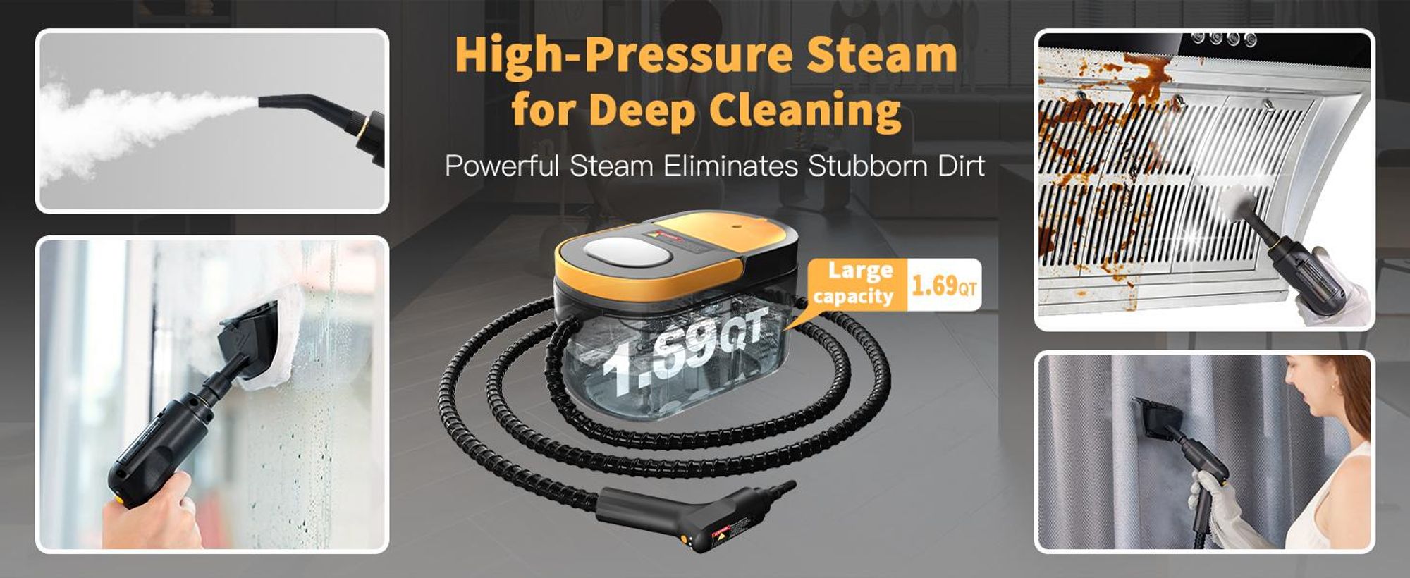 Dampfreiniger 3-stufig verstellbarer Griff, 15 Sekunden Aufheizzeit, 1.6 L Wassertank, 2500W tragbarer Dampfreiniger handgerät mit 13 Zubehörteilen