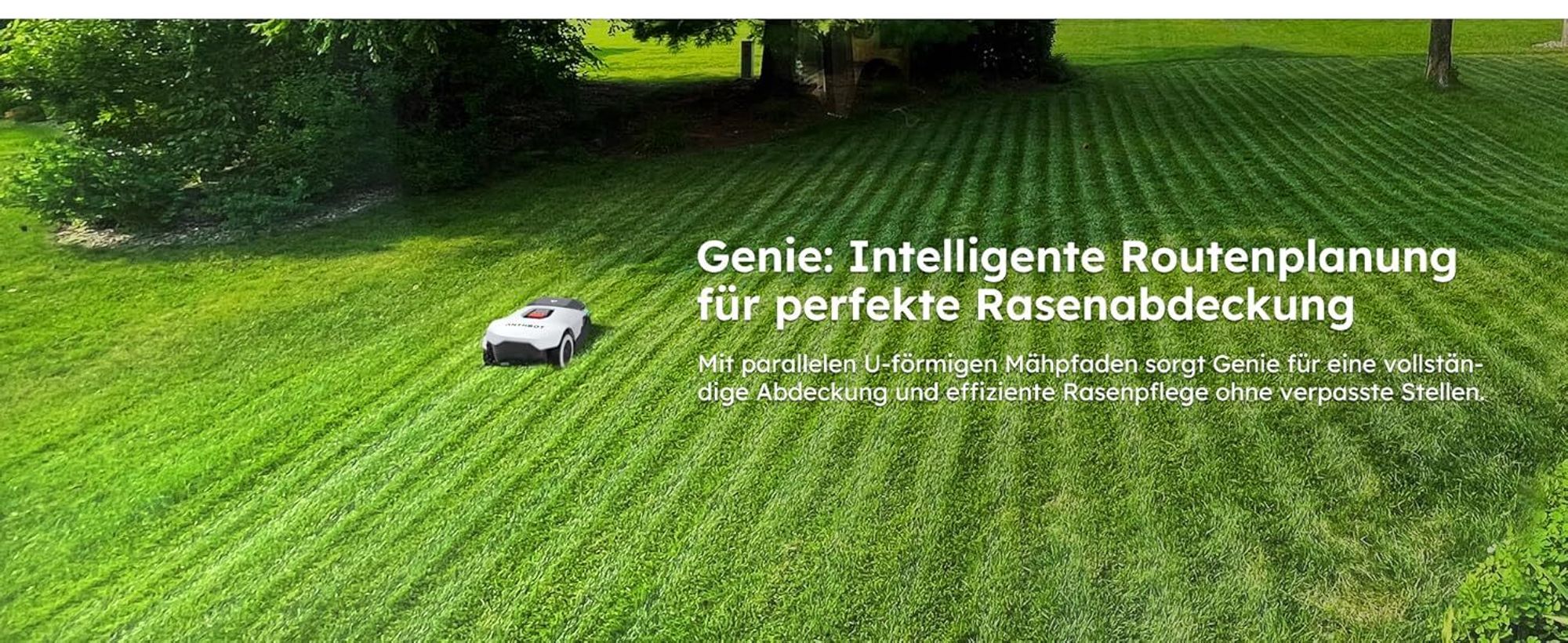 ANTHBOT KI Mähroboter ohne Begrenzungskabel Max. 1500m², RTK+4-Kamera-Vision, Rasenmäher Roboter, KI Auto Kartierung,Igelschutz, Genie 800