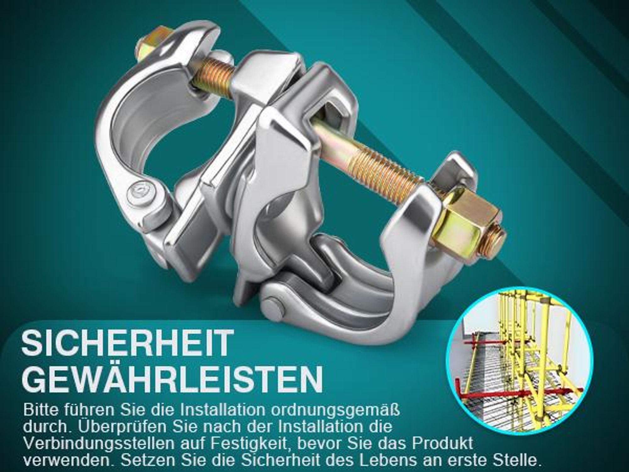 2 Stück Gerüstklemme 48-60 mm Feuerverzinkt S235JR Stahllegierung, 360° Drehbare Gerüstkupplung, Rostfrei, Stabile, Drehkupplung Gerüst, Stahlkupplung