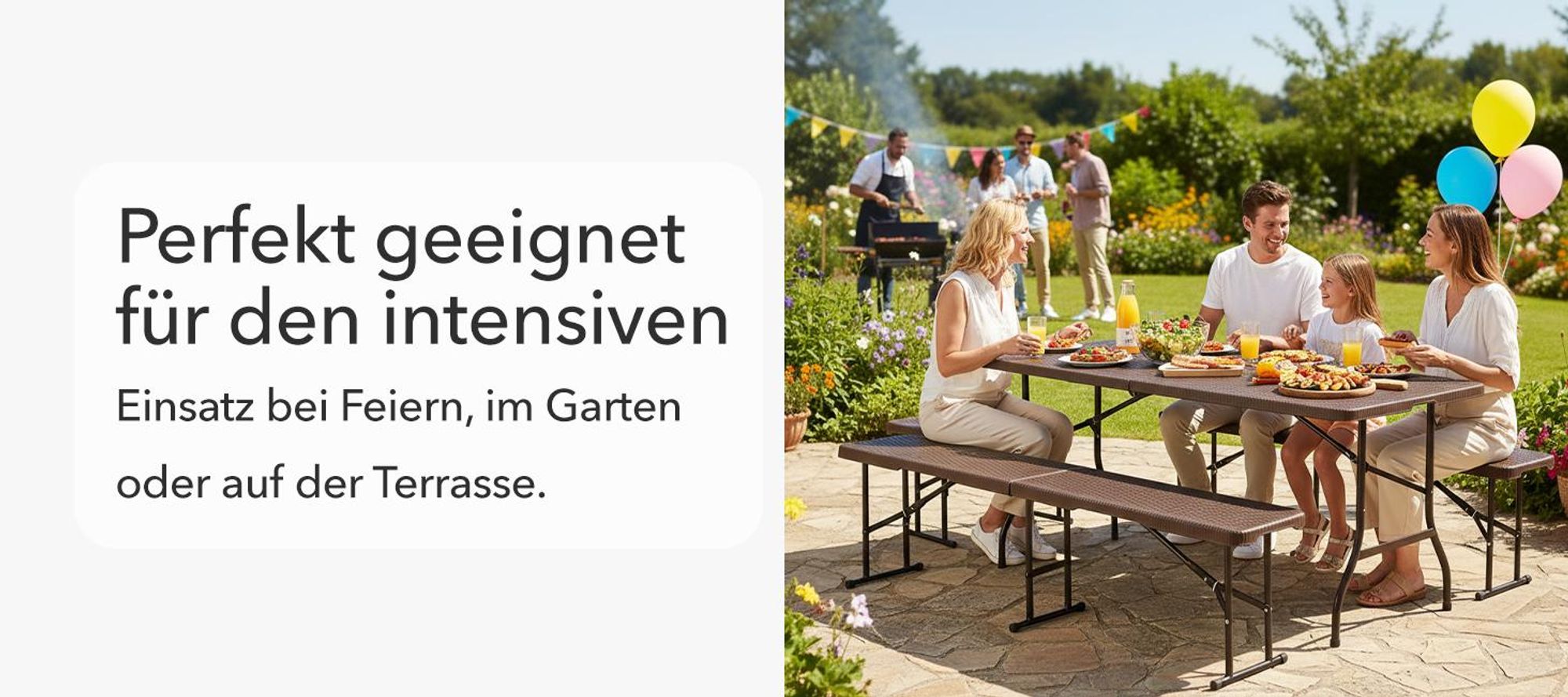 Floordirekt Gartenbank Kagawa klappbare Sitzbank wetterfest 183 cm in Braun für Garten, Balkon & Events