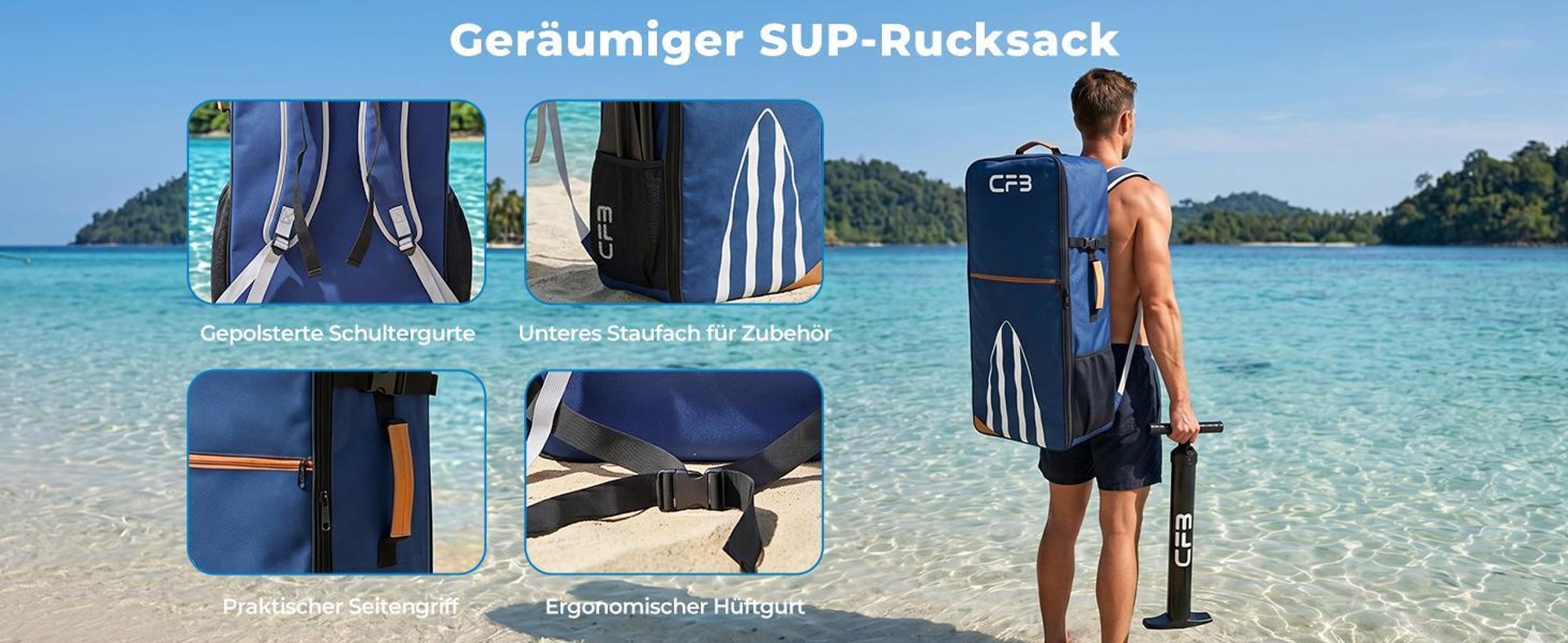 SUP-Board 320x84x15 cm, Bis zu 160 kg, extra breites iSUP, Aufblasbares Stand Up Paddle Board mit Paddel, Pumpe, Rucksack, für Anfänger und Erwachsene