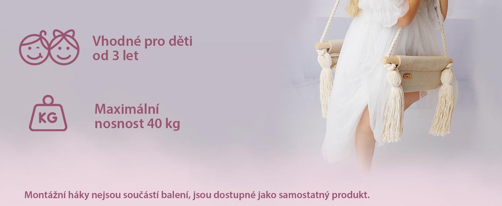 Create For You® - Dřevěná Houpačka Pro Děti S Bavlněným Lanem, Dětská Houpačka, Vnitřní Sedadlo S Měkkým Materiálem, Výškově Nastavitelná, Béžová
