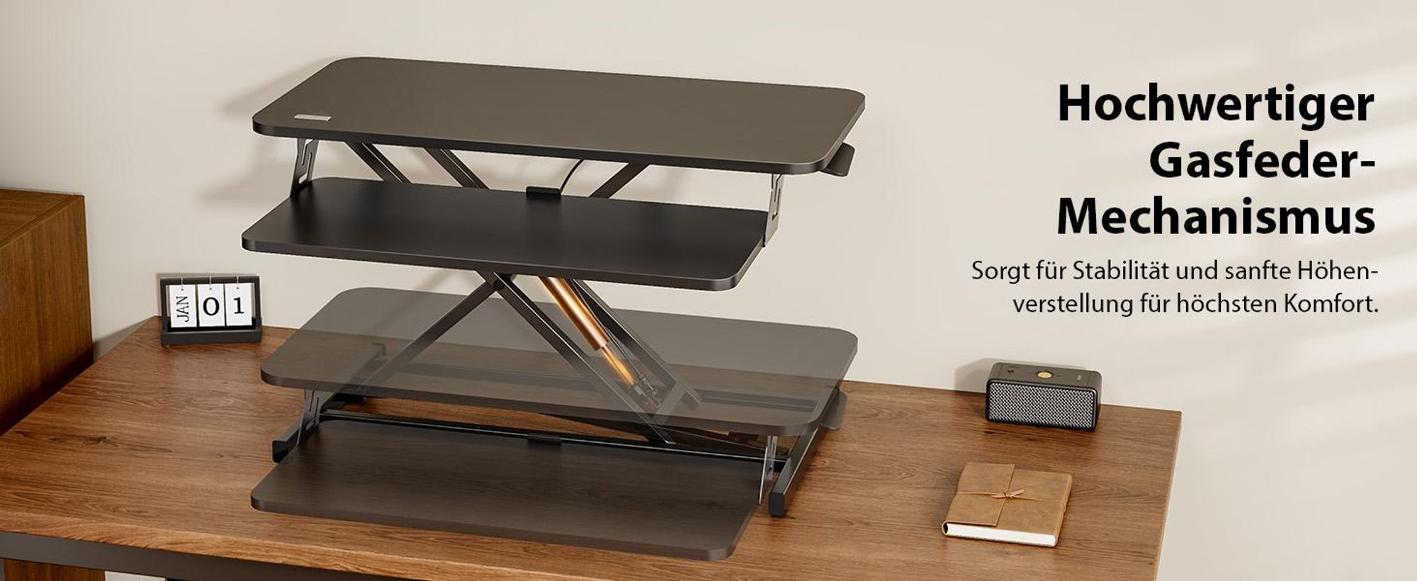 SENSE7 Desktop - Konverter Schwarz Ergonomischer Schreibtischaufsatz Höhenverstellbar Sitz-Steh Workstation 81x40 cm Büro Stehpult Monitorständer PC