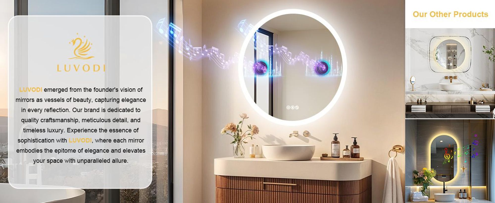 WISFOR LED Badspiegel mit Bluetooth Lautsprecher, 80×80cm Badezimmerspiegel mit Beleuchtung 3 Lichtfarbe, LED Wandspiegel dimmbar beschlagfrei, Touchs