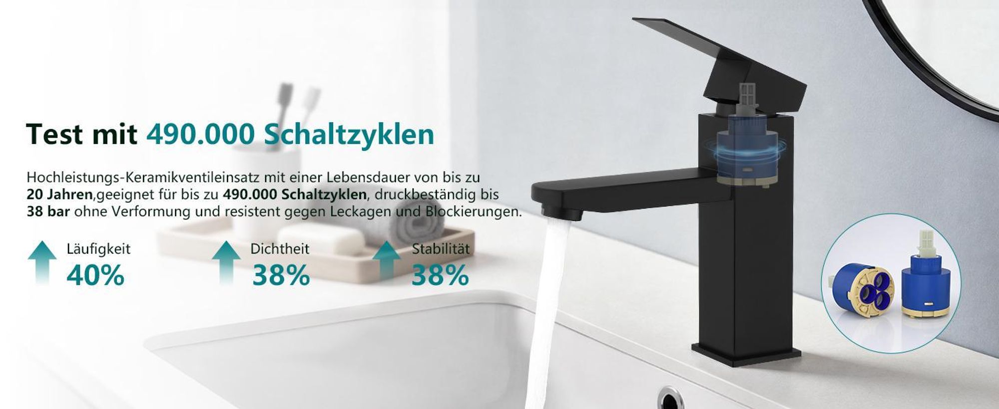 Homelody Wasserhahn Bad Schwarz Edelstahl mit Pop-Up Ablauf Edelstahl, Waschtischarmatur Badarmatur mit Ablaufgarnitur 1 1/4 Zoll Waschbecken Armatur
