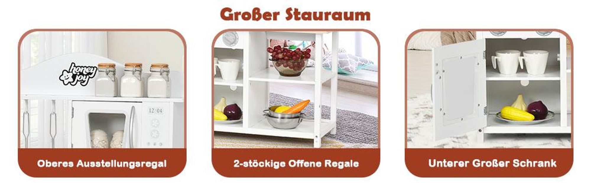 COSTWAY Kinderküche Holz, Kinder Spielküche mit Zubehör, Spielzeugküche Holzküche mit Spüle Backofen Mikrowelle & Herd, Küche-Set Weiß