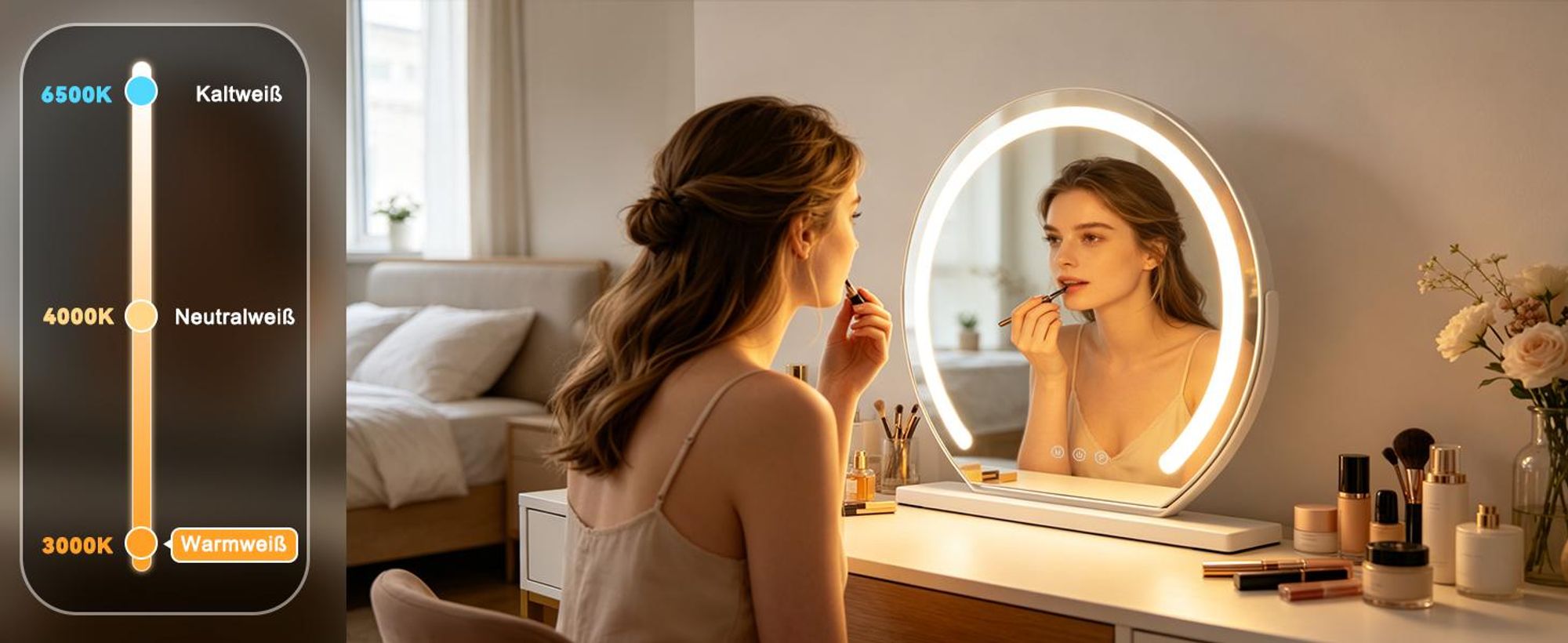 ZMH LED Schminkspiegel mit Beleuchtung Spiegel 40×35CM Vanity Mirror Kosmetikspiegel Tischspiegel 3 Modi Schminktischspiegel Touch Dimmbar Weiß