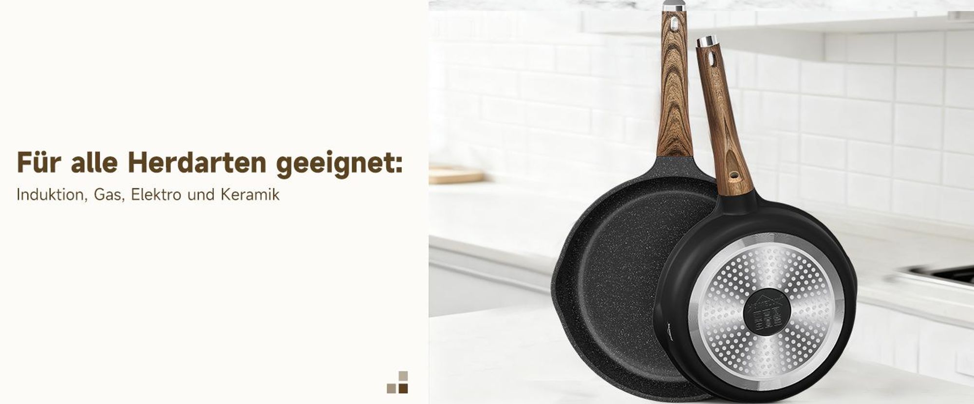 8-TLG Topfset Induktion mit Antihaftbeschichtung,Pfanne 24/28cm,Milchtopf 16cm,Kochtopf 24/28cm, für alle Herdarten,Holzmaserung