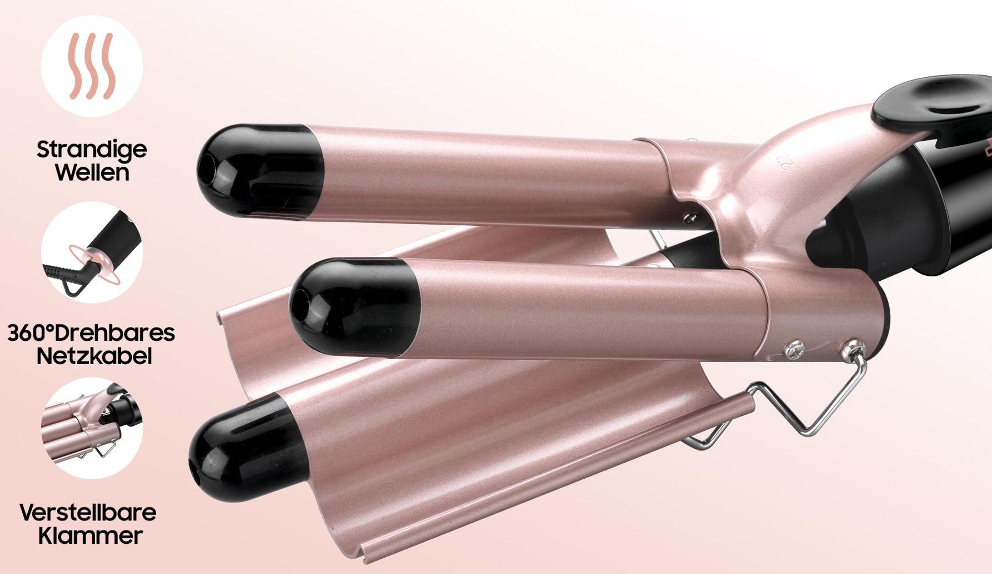Lockenstab Set 5 in 1, Keramik Curling Wand mit 3 Wechsel-Fässern, einstellbare Temperatur, Lockenstäbe für große Locken & Wellen