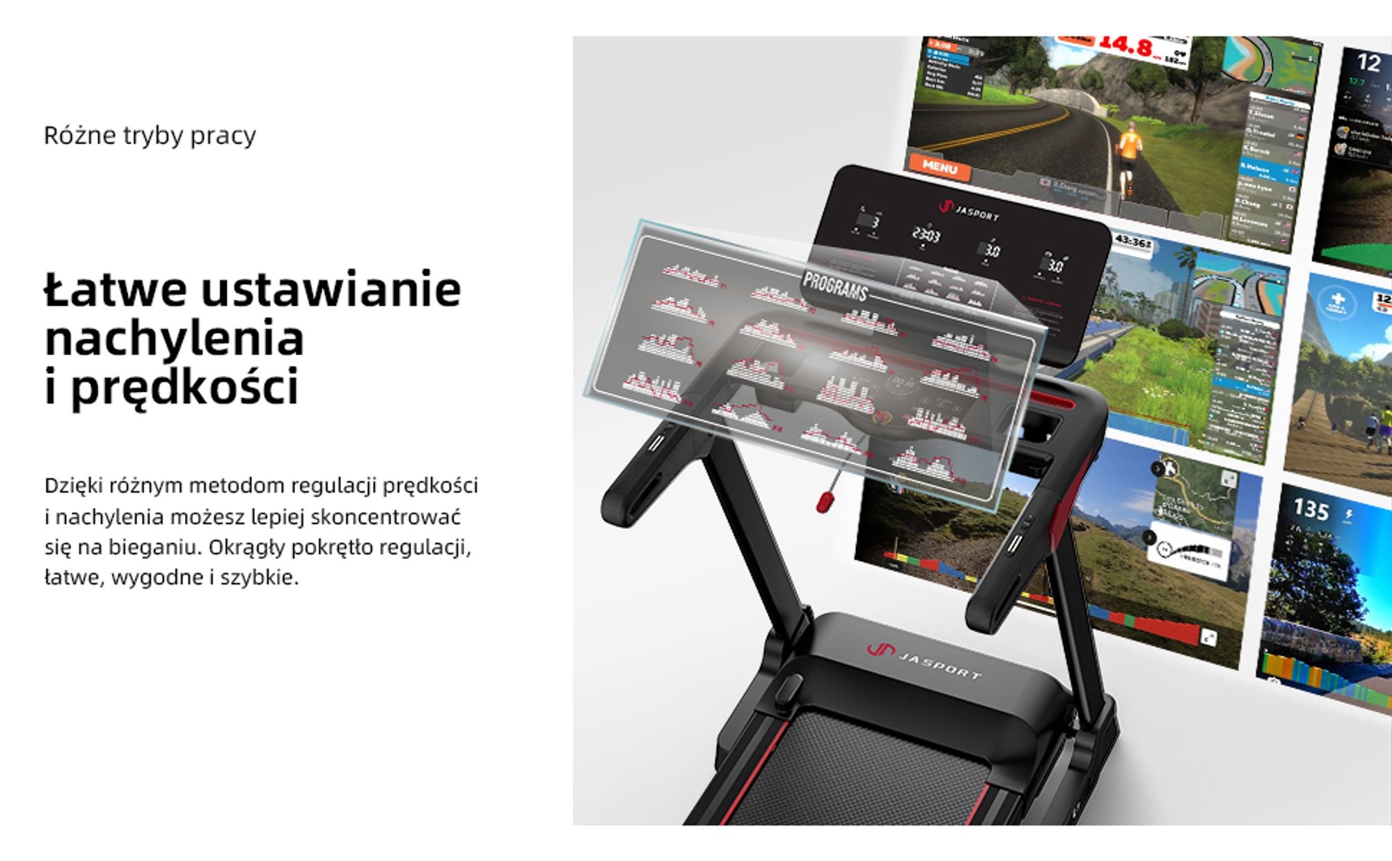 JASPORT L3 bieżnia elektryczna do domu, składana, do 20 km/h, nachylenie elektryczne 18%, silnik DC 4,0 HP, 60 programów, Bluetooth, do 120 kg