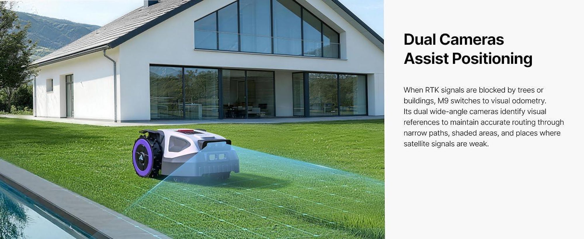 Kosiarka automatyczna ANTHBOT M9 bez przewodu, w zestawie z garażem premium, nawigacją RTK, kamerą AI, do 900 m², nachylenie 45%, 3 miesiące bezpłatnej usługi NRTK
