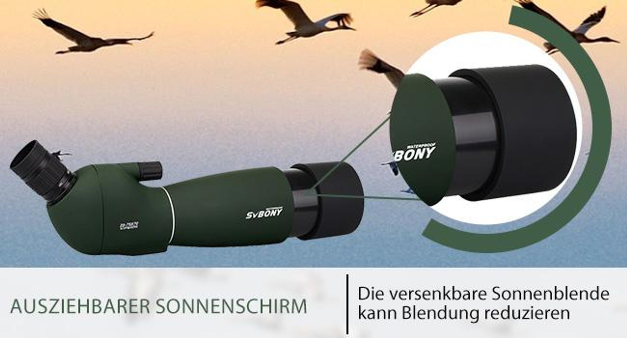 Svbony SV28 Spektiv 25-75x70 Abgewinkeltes Okular Wasserdicht BAK4 Prisma Monokular mit Stativ Handy Adapter Tragetasche Spektive für Sportschützen Vogelbeobachtung