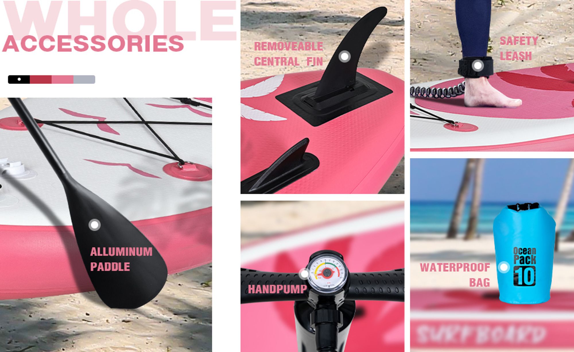 Puluomis Stand Up Paddle Boards 335, SUP Board mit Sitz Set, Paddling Paddelboard Set Surfbrett Aufblasbar,  Pumpe Tragetasche und Zubehör, MB. bis 150Kg, Rosa