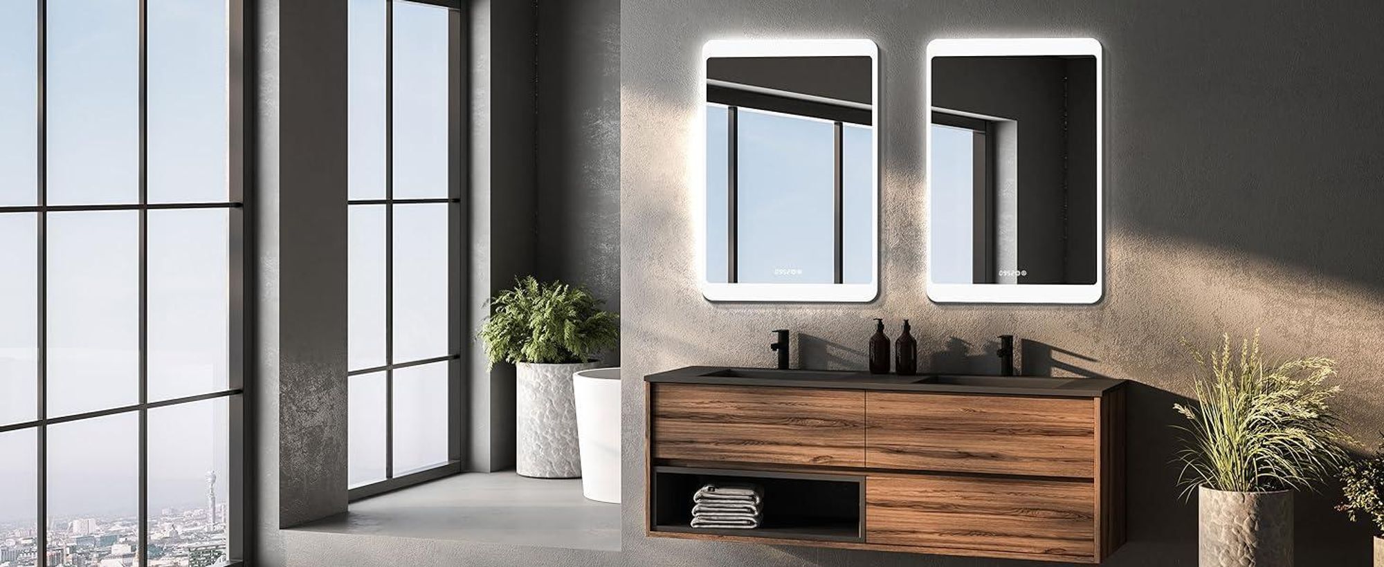 HOKO miroir mural LED 50x70 cm - Miroir de salle de bain moderne avec éclairage & horloge digitale