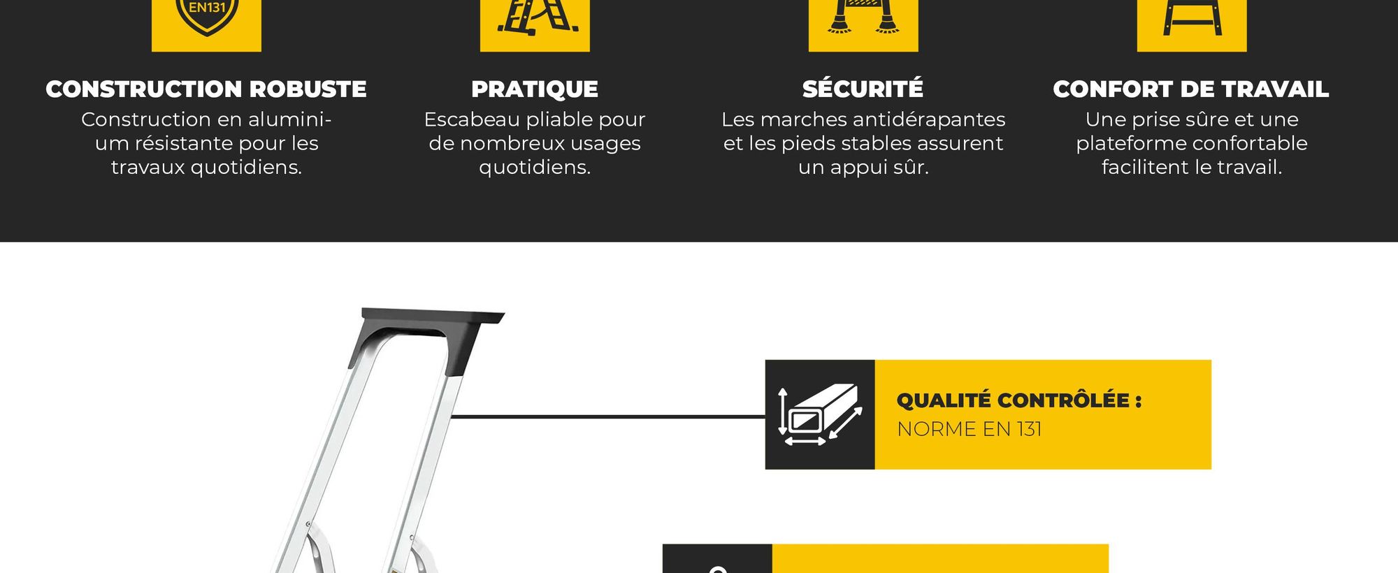 Drabest | Échelle - Escabeau - 4 barreaux - Aluminium - jusqu'à 150 kg - Échelle domestique avec étagère, longueur utile 2,75 m