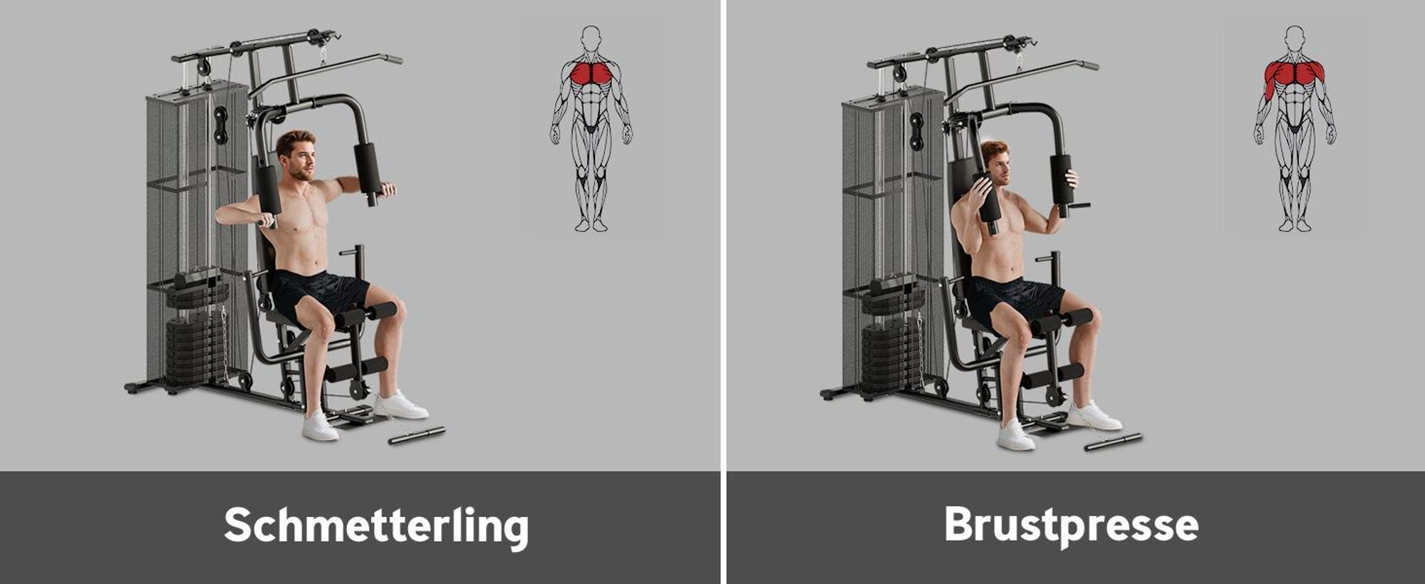 HOMCOM Gym Kraftstation mit Stahlnetz Fitnessstation Multigym Fitnesscenter Fitnessgerät inkl. 45 kg Gewichten Latzug Beincurl Metall Kunstleder