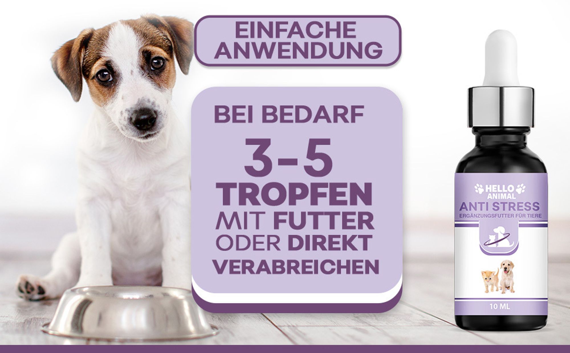 Hello Animal - Anti Stress - für Hunde und Katzen - pflanzliches Hаnföl - gegen Angst und innere Unruhe - Beruhigungsmittel für Hunde - Angststörung