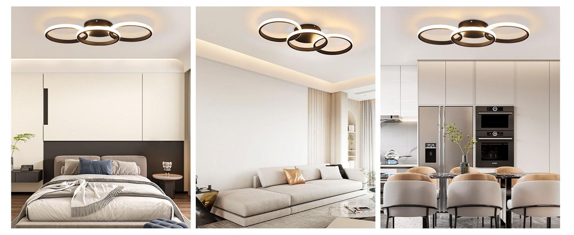 ZMH Deckenlampe Schwarz LED Deckenleuchte Wohnzimmer - Deckenlampe Flur Modern Design mit 3 Metall Ringe 3000K Warmweiße Küchenlampe 36W