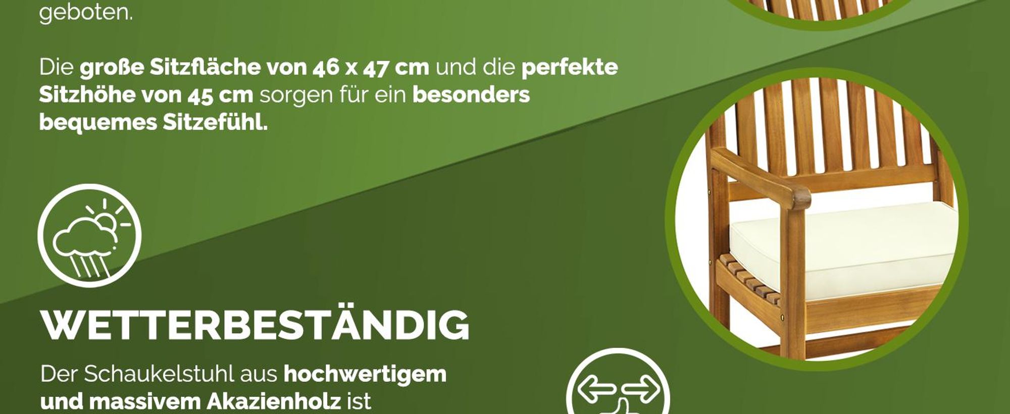 Casaria® Schaukelstuhl Outdoor wetterfest aus Akazienholz, bis 160 kg