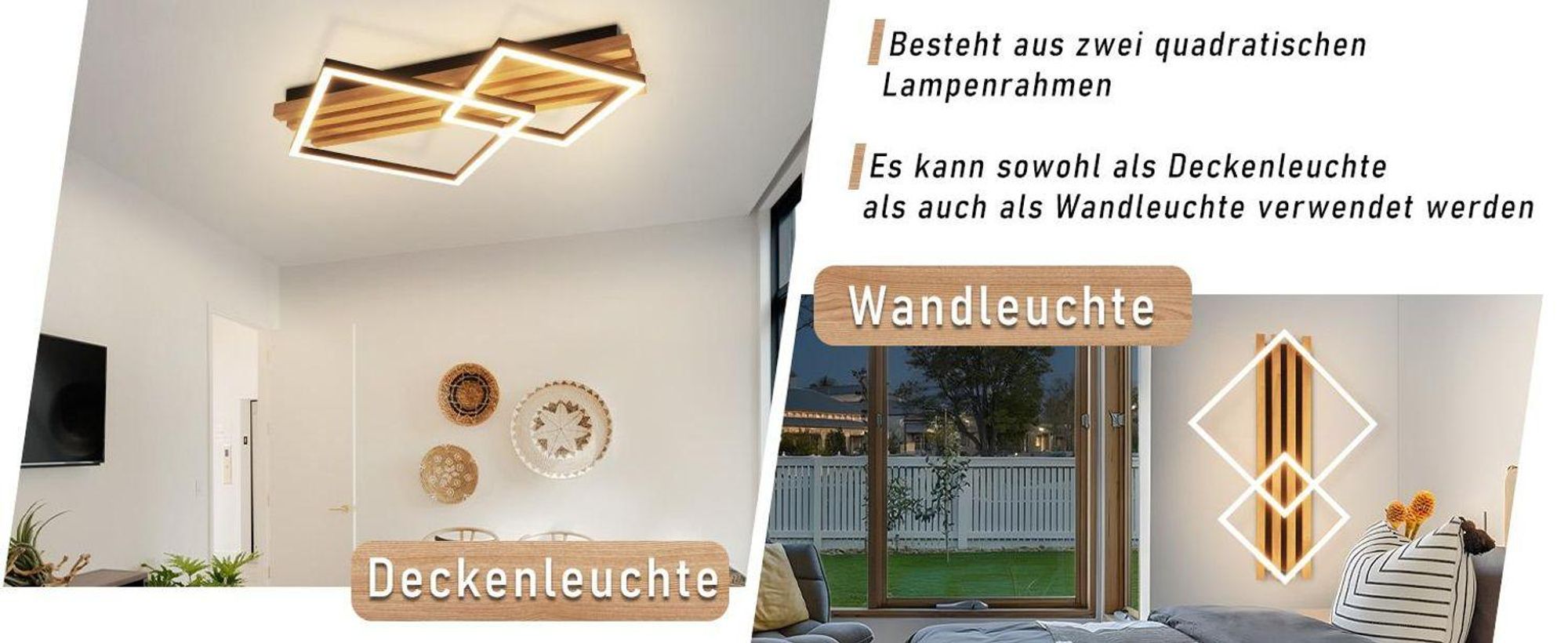 ZMH LED Deckenleuchte Dimmbar Deckenlamape mit Fernbedienung Holz 55CM Schlafzimmerlampe eckig deckenleuchten Geometrisch 36W wohnzimmerlampe
