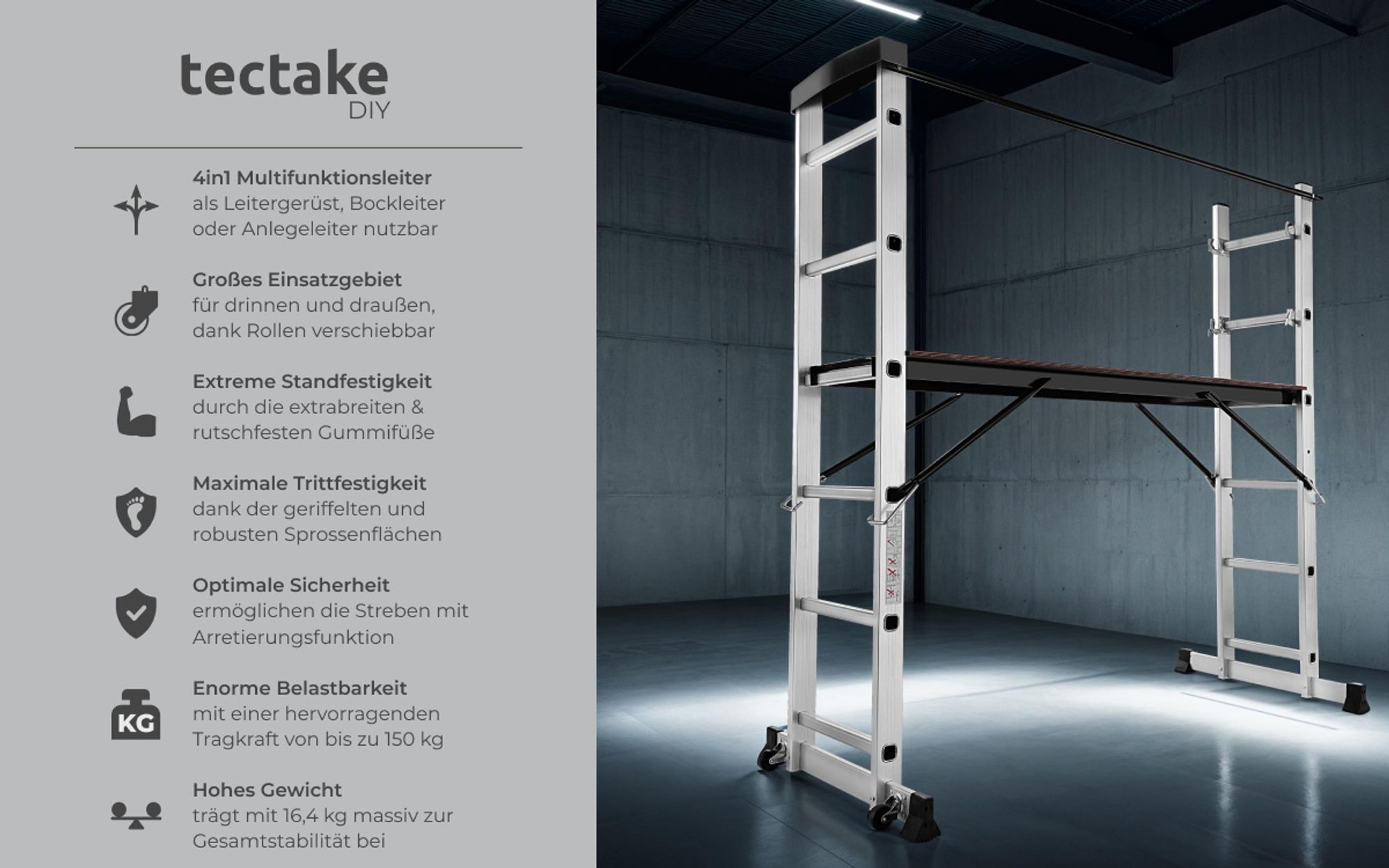 tectake® Aluminium Multigerüst 4 in 1 Belastbarkeit 150 kg
