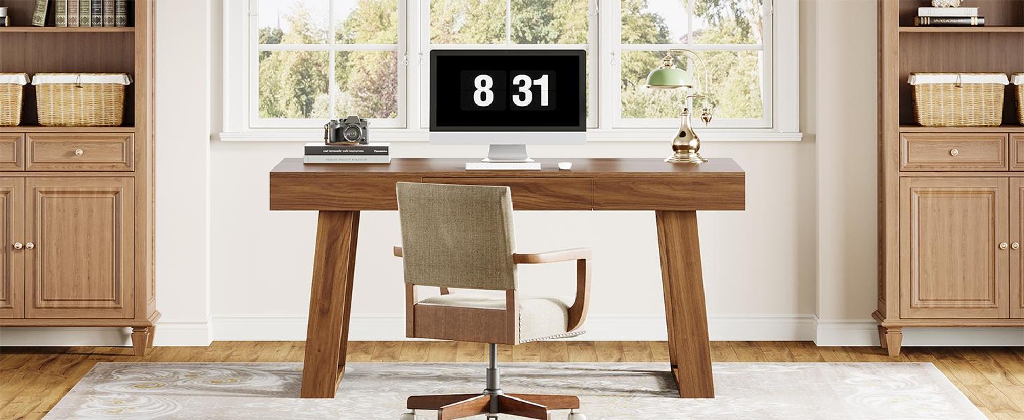 Tribesigns Schreibtisch 140 cm mit Schublade - Retro Brauner Computertisch, Homeoffice Bürotisch Holztisch für Büro & Gaming, Business Arbeitstisch