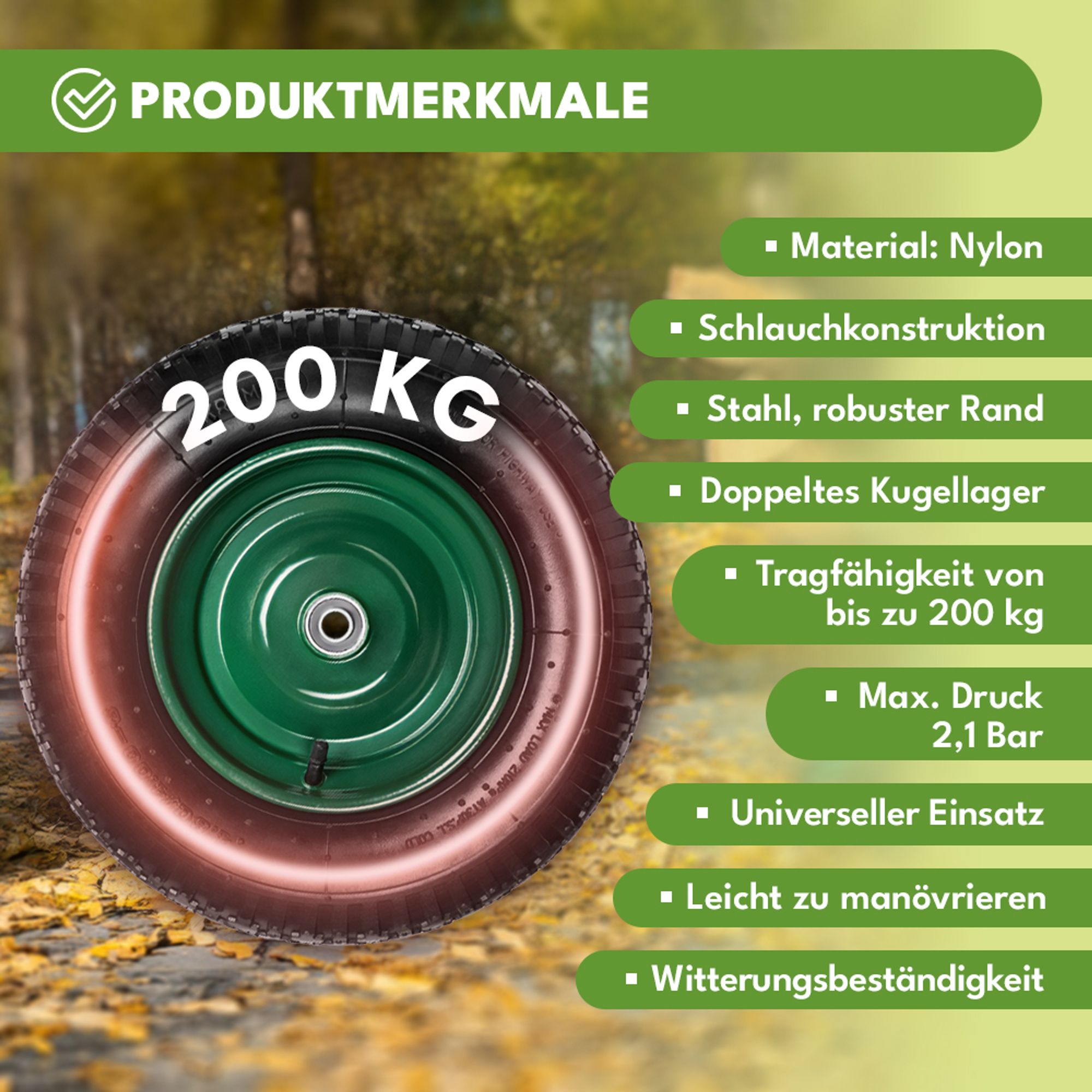 KRUMAD Schubkarrenrad mit Achse 200 kg 4.80/4.00-8 39 cm Metall Ersatzrad für Schubkarre Schubkarrenzubehör