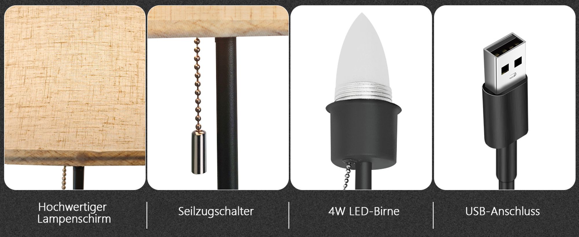 ZMH Stehleuchte Stoff Wohnzimmer Stehlampe LED Standleuchte Dimmbar 3 Farbtemperaturen Vintage Beige Lampenschirm Standlampe mit Seilzugschalter Retro