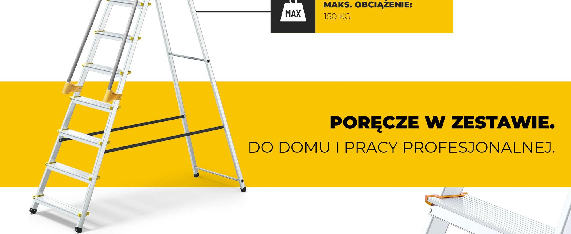 Drabest | Drabina- 8 stopni, nośność 150kg - Drabina z poręczami, drabina aluminiowa, antypoślizgowe nóżki, drabina schodkowa, drabina składana