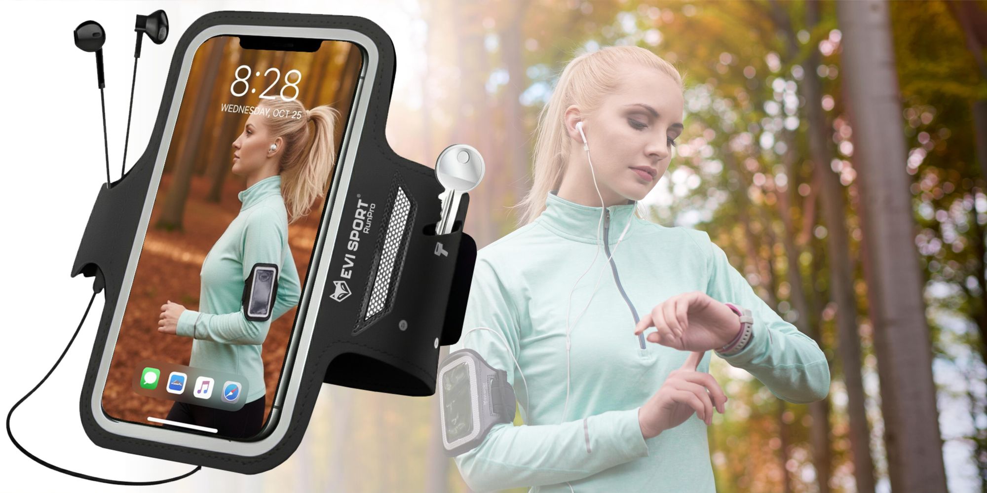 Sportarmband Handy 6,9 Zoll, Laufarmband Wasserabweisend für iPhone & Samsung, Jogging Tasche mit Touch-Funktion & Schlüsselfach, EVI RunPro