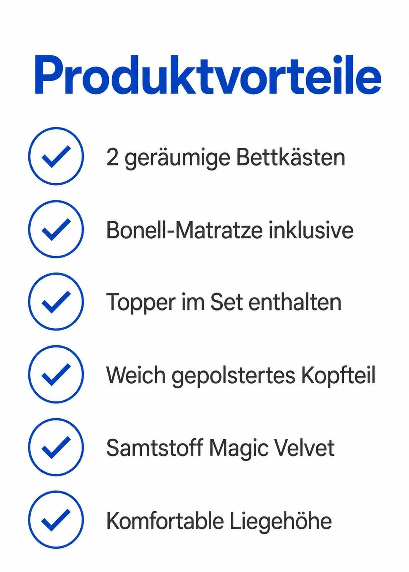ROYAL: 2 Bettkästen, Bonell-Matratze, Topper, Polsterkopfteil, Magic Velvet, hohe Liegefläche