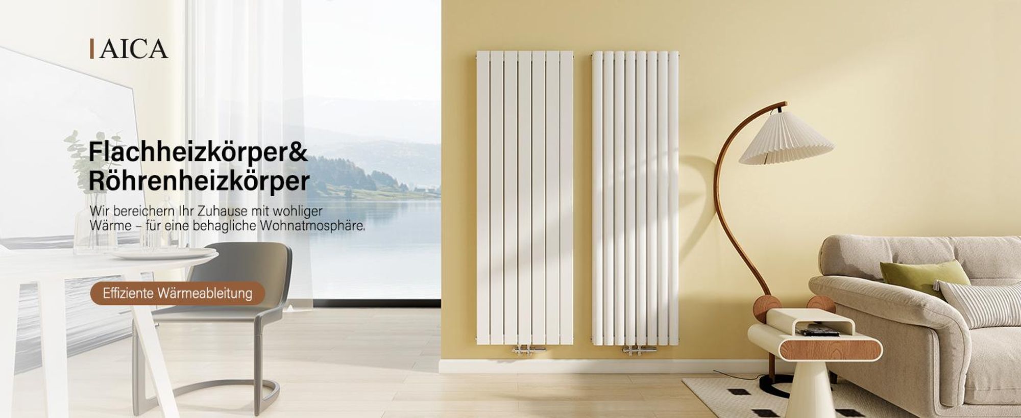 AICA Design Röhren Heizkörper Paneelheizkörper Vertikal Mittelanschluss Doppellagig 1800x472mm Weiß