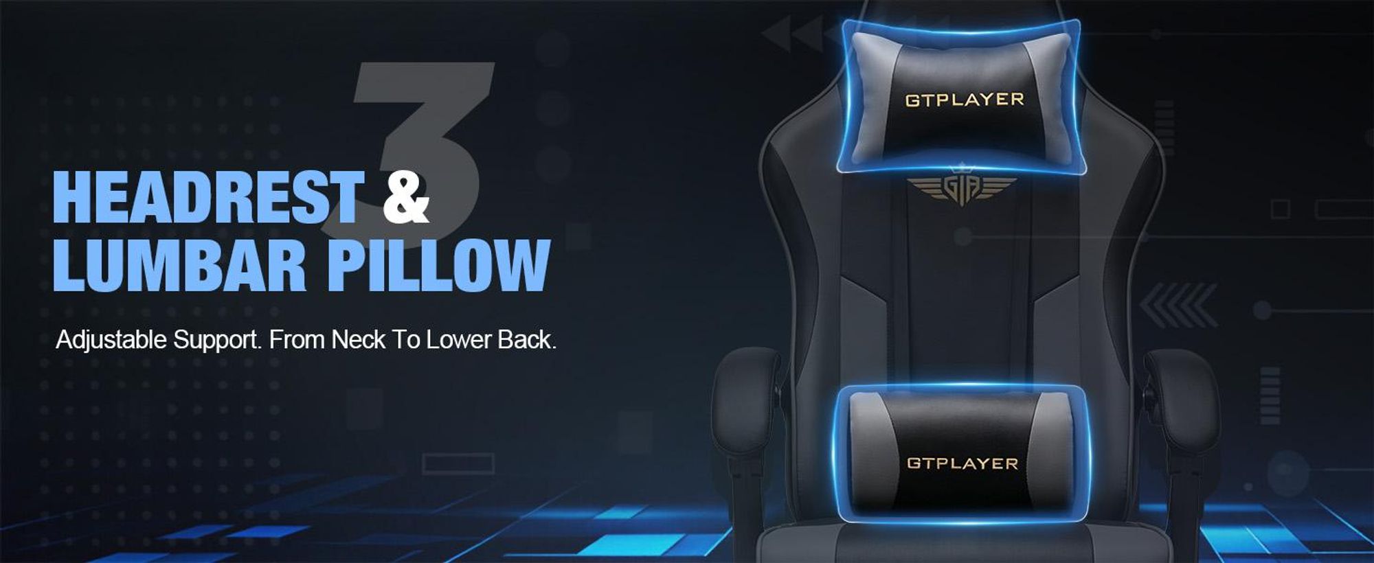 Herní židle GTPLAYER – ergonomická herní židle s opěrkou nohou, opěrkou hlavy a bederní opěrkou, výškově nastavitelná, šedá