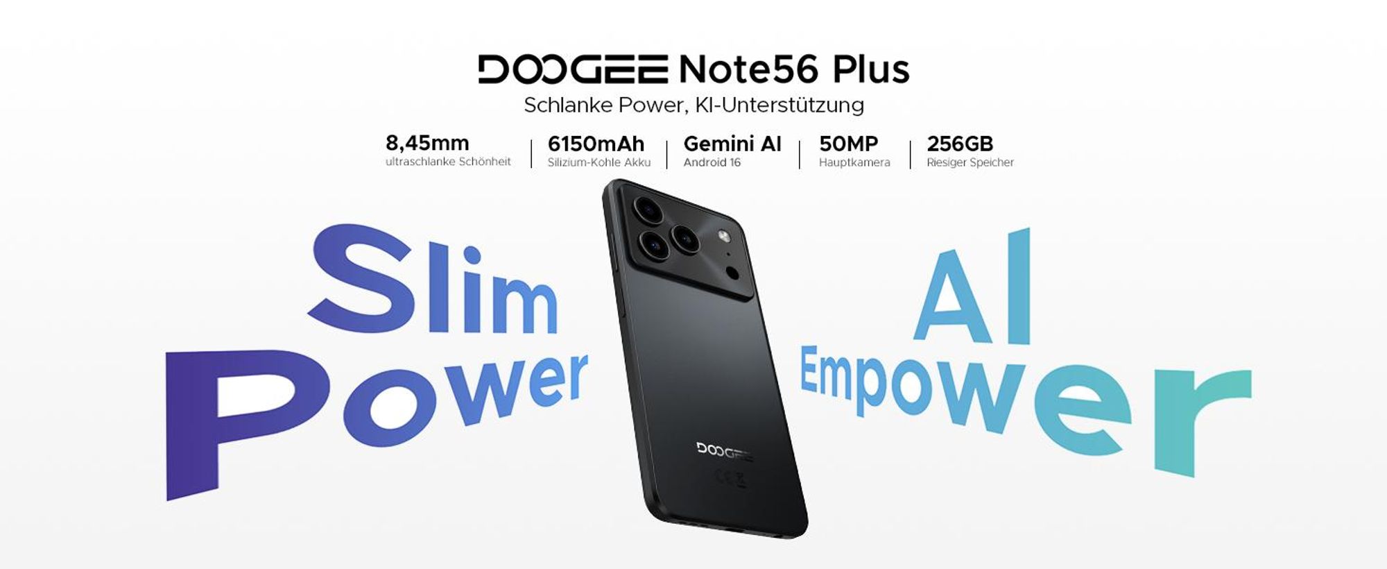 DOOGEE Note56 Plus Smartphone Handy, Android 16, 6,56" 90Hz, 6150mAh Akku, 48GB+256GB, 4G, 50MP, NFC, Fingerabdruck, Gesichtserkennung, ohne Vertrag
