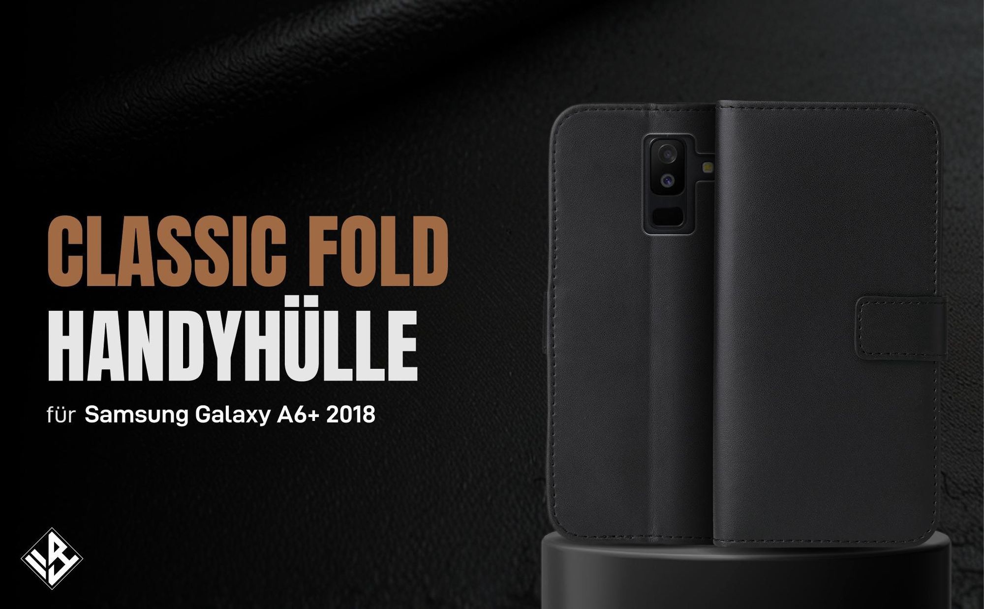 Schwarze Klapphülle für Samsung Galaxy A6+ (2018) mit Wallet-Funktion