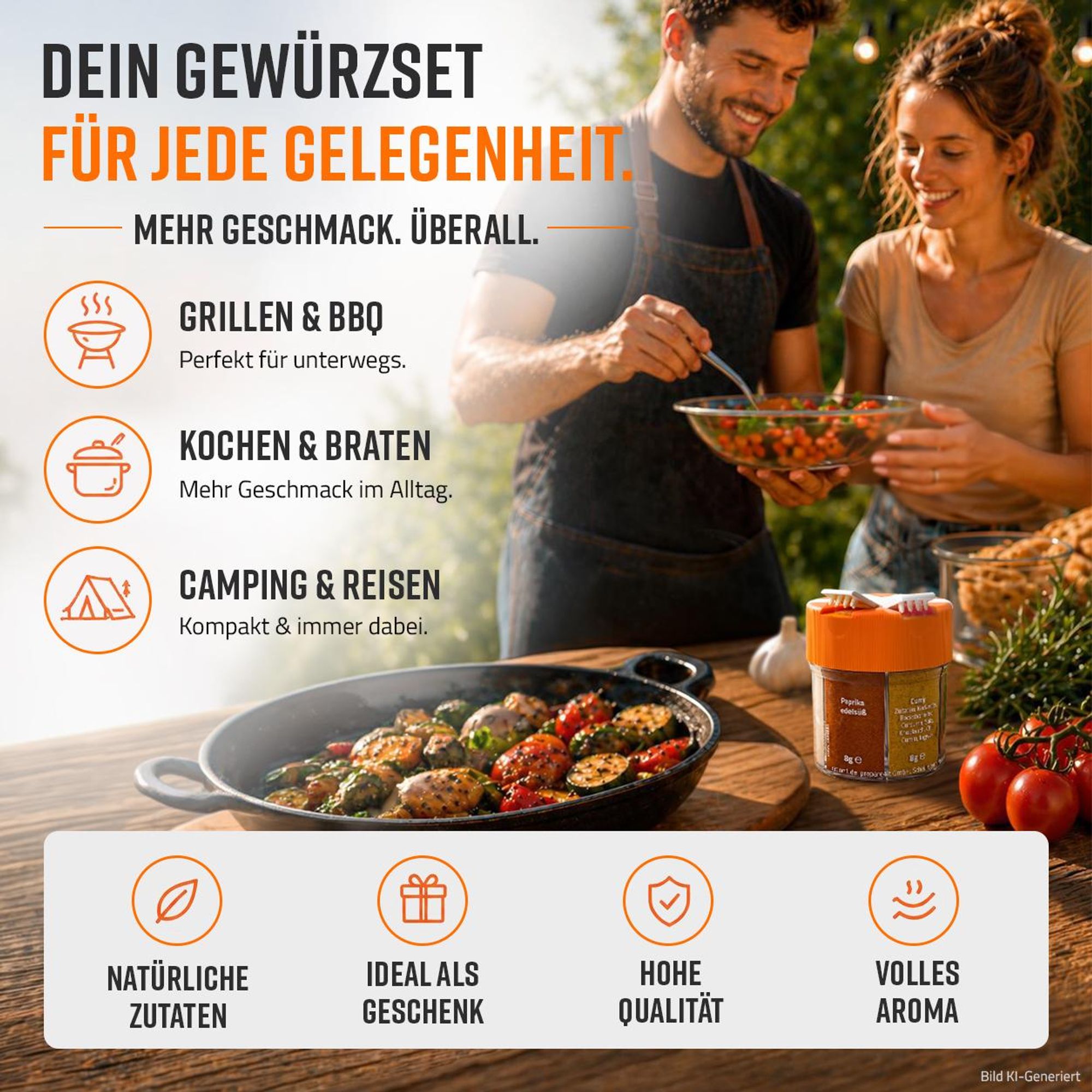 Gewürze für Kochen, Grillen, BBQ, Camping, Reisen, Picknick und Notfallausrüstung