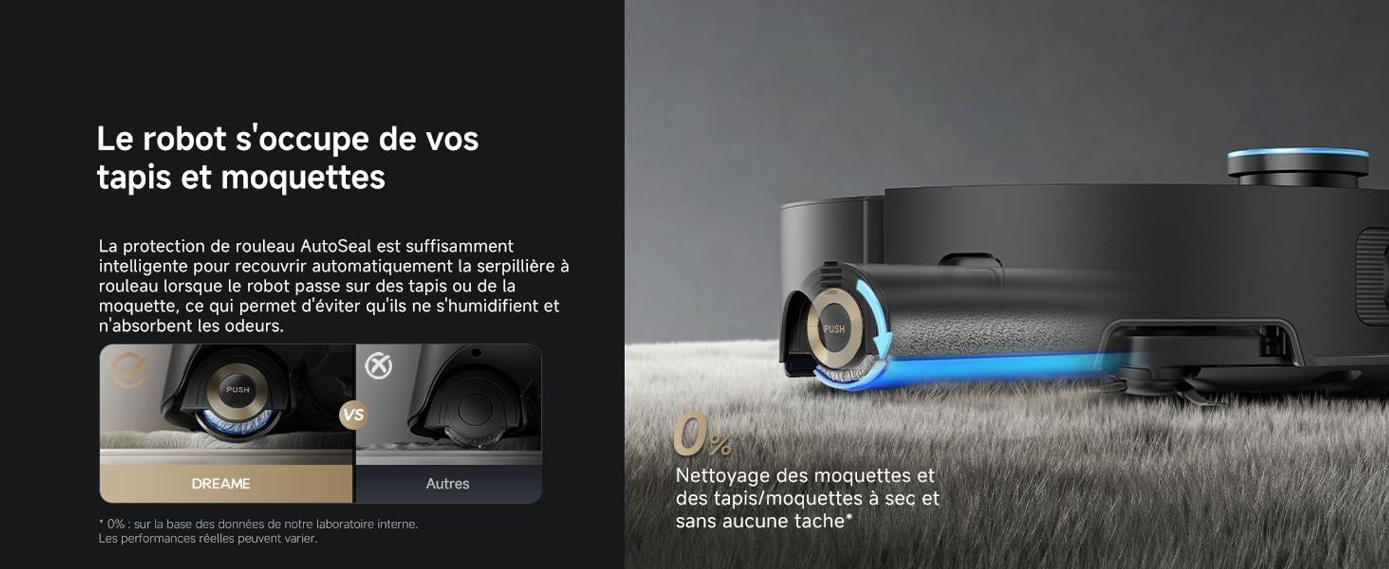 Dreame Aqua10 Ultra Roller, Sans sac, Noir, Sac à poussière, 3 roues, 0,2 l, Rechargeable, Purification