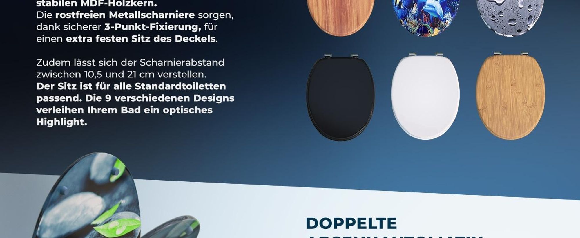 CASARIA WC Sitz mit doppelter Absenkautomatik Stein & Laub