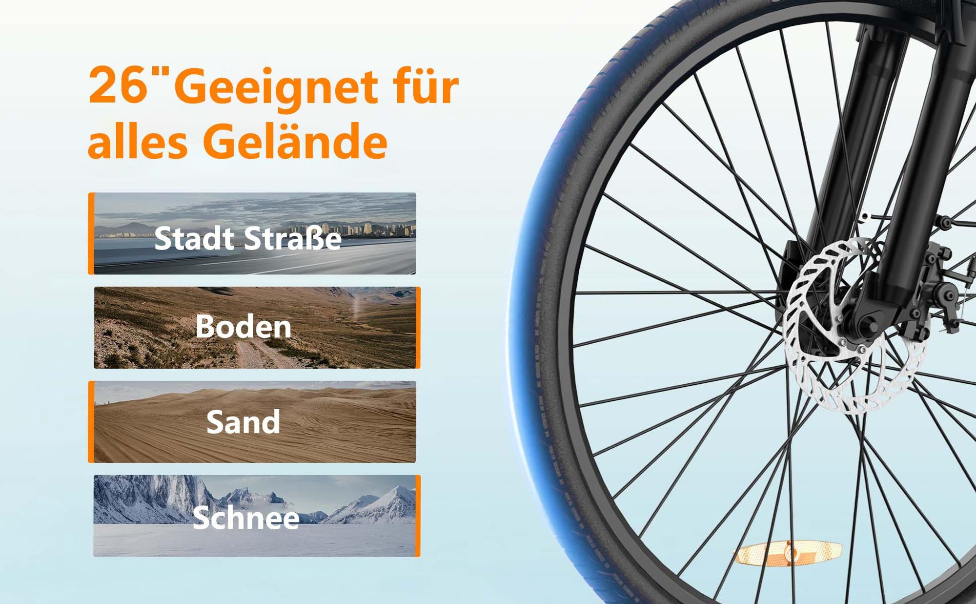 Elektrofahrrad URLIFE E26 - 250W Motor 36V 13Ah Batterie 26 Zoll Reifen Scheibenbremse - Schwarz