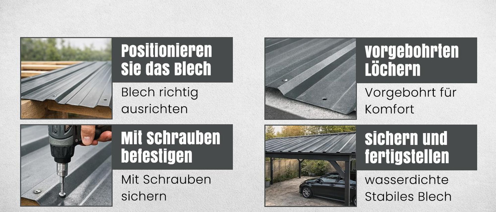 LP Projekt Trapezblech 12er Set – Profilblech 115x46cm (6,35m²) anthrazit – Dachplatten verzinkt aus Metall & Stahlblech – für Carport, Dach, Garage, Geräteschuppen, Wandverkleidung, Überdachung