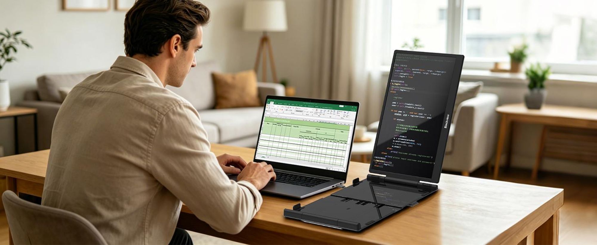 Blackview SCM5 Monitor, 14" FHD IPS 1080P Display, 995g, USB-C 100W PD, 0-180° Neigung, Ständer, SÜD, Polyamid-Oberfläche, für 13"-17.3" Laptops
