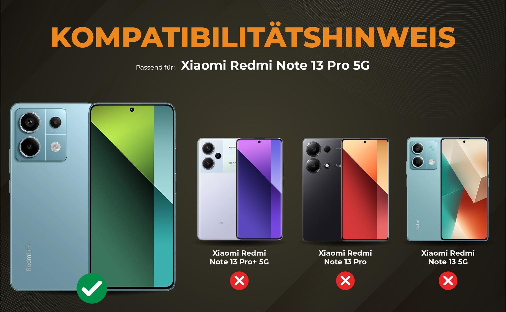Kompatibilitätshinweise Hülle für Xiaomi Redmi Note 13 Pro 5G