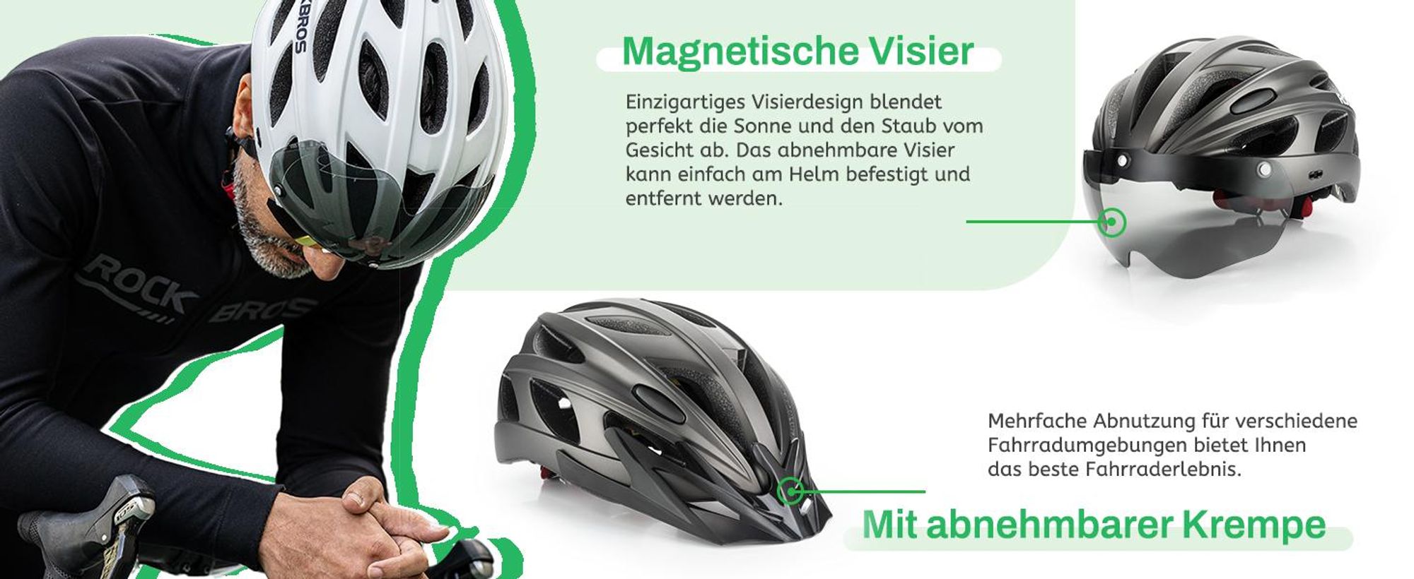 ROCKBROS Fahrradhelm Rennrad Helm mit Abnehmbaren Visier Cityhelm Leichter Stadthelm für Damen und Herren MTB, XL 58-65cm Schwarz