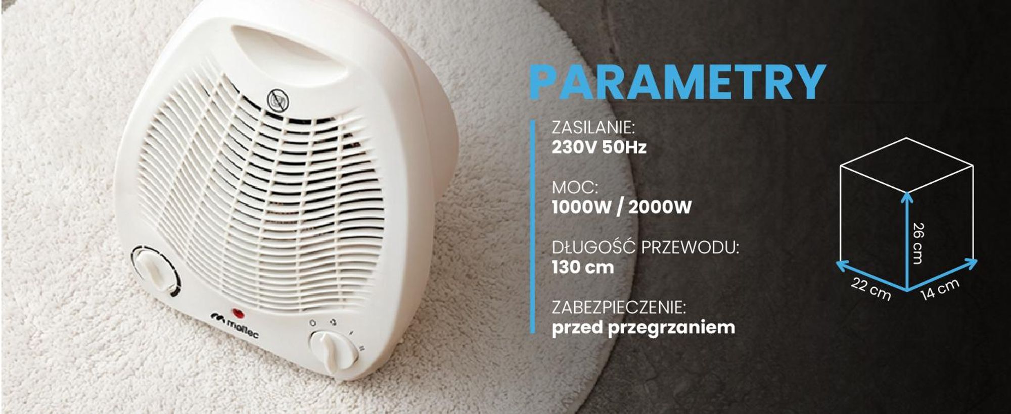 Biała prosta farelka grzejnik z termowentylatorem