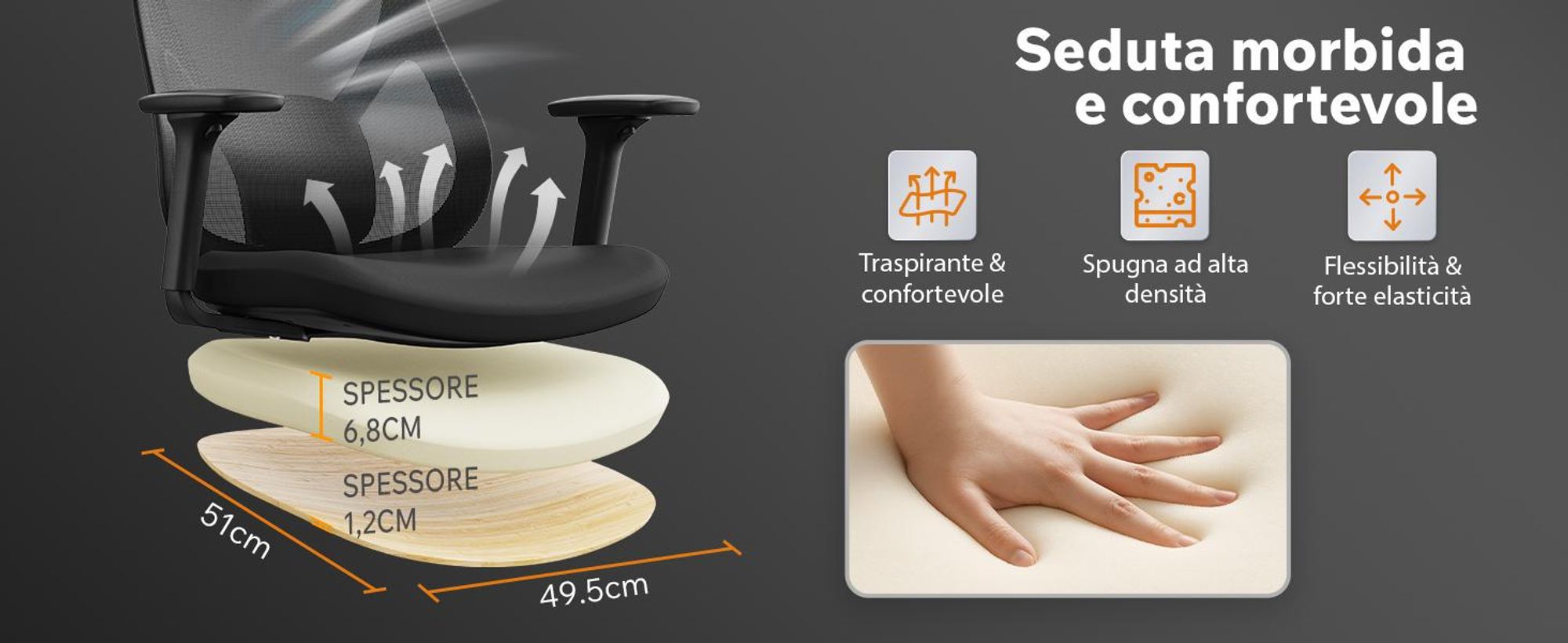 SENSE7 Moyo Sedia da ufficio ergonomica Sedia da scrivania Nera Braccioli 3D Schienale in rete Supporto lombare Poltrona direzionale Sedia per home office e PC 150 kg